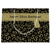 Grand Sac Cadeau Joyeux Anniversaire Âge 55 Numéro Motif Noir/Or (Devant)