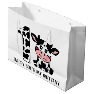 Grand Sac Cadeau Joyeux anniversaire ajouter nom ferme vache enfant