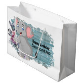 Grand Sac Cadeau Joyeux anniversaire bébé éléphant bleu rustique (Devant Angle)