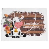 Grand Sac Cadeau Joyeux anniversaire bébé vache rustique Brown (Devant)