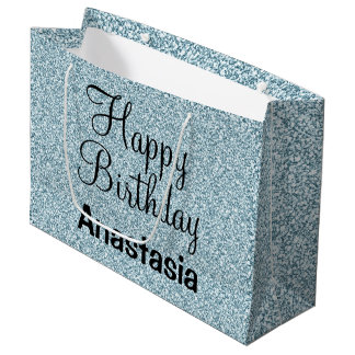 Grand Sac Cadeau Joyeux Anniversaire Bleu Argent Paillettes scintil