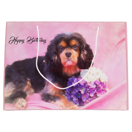 Grand Sac Cadeau Joyeux Anniversaire Cavalier Roi Charles Spaniel (Devant)
