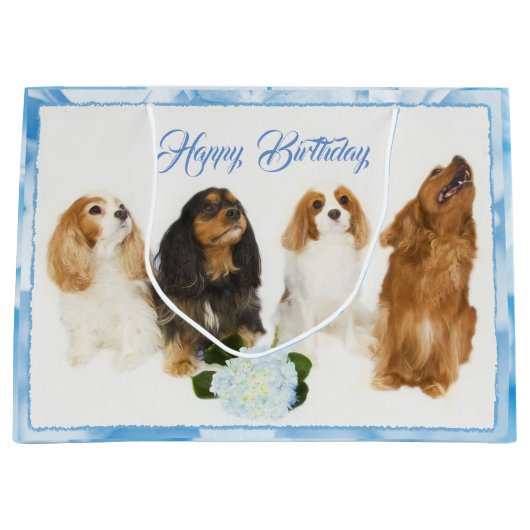 Grand Sac Cadeau Joyeux Anniversaire Cavalier Roi Charles Spaniels (Devant)