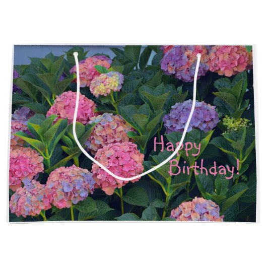 Grand Sac Cadeau Joyeux Anniversaire coloré Hydrangea (Devant)