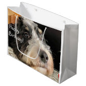 Grand Sac Cadeau Joyeux anniversaire Cute Bernedoodle (Devant Angle)