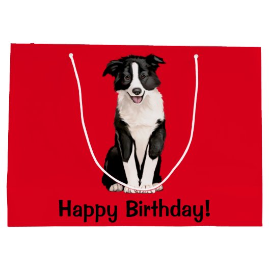 Grand Sac Cadeau Joyeux anniversaire de border collie (Dos)