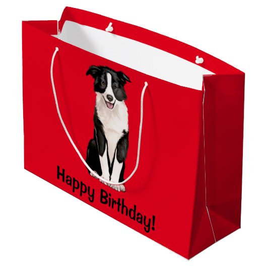 Grand Sac Cadeau Joyeux anniversaire de border collie (Dos Angle)