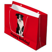 Grand Sac Cadeau Joyeux anniversaire de border collie (Devant Angle)