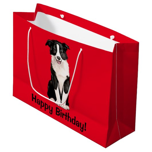 Grand Sac Cadeau Joyeux anniversaire de border collie (Devant Angle)