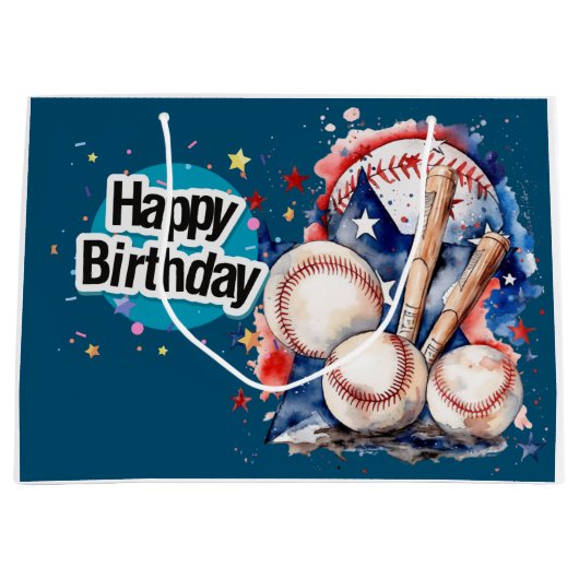 Grand Sac Cadeau Joyeux anniversaire du baseball (Devant)