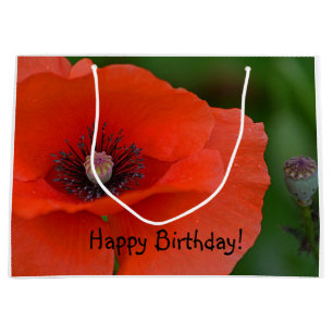 Grand Sac Cadeau Joyeux Anniversaire du pavot rouge