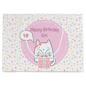 Grand Sac Cadeau Joyeux anniversaire Kawaii Chat avec boîte cadeau (Devant)