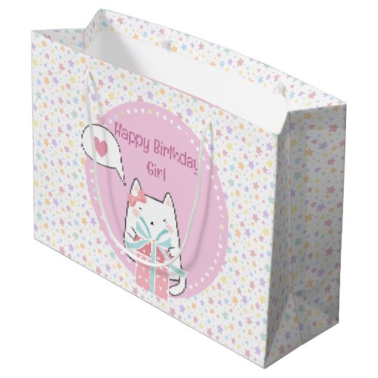 Grand Sac Cadeau Joyeux anniversaire Kawaii Chat avec boîte cadeau (Dos Angle)