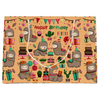 Grand Sac Cadeau Joyeux anniversaire Llama Motif