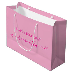 Grand Sac Cadeau Joyeux anniversaire mignon Bow Signature Nom Rose