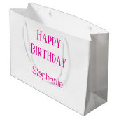 Grand Sac Cadeau Joyeux Anniversaire Monogramme Nom Blanc Hot Rose  (Dos Angle)
