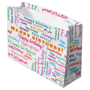 Grand Sac Cadeau Joyeux Anniversaire Mot Nuage coloré brillant amus