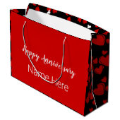 Grand Sac Cadeau Joyeux anniversaire Noir et Rouge avec Coeurs (Dos Angle)