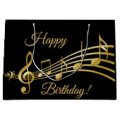 Grand Sac Cadeau Joyeux Anniversaire noir notes de musique (Devant)
