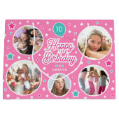 Grand Sac Cadeau Joyeux Anniversaire Nom Age Photo Collage rose vif (Devant)