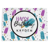 Grand Sac Cadeau Joyeux anniversaire Nom de l'enfant Summer Ice Pop (Devant)