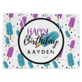 Grand Sac Cadeau Joyeux anniversaire Nom de l'enfant Summer Ice Pop (Dos)