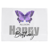 Grand Sac Cadeau Joyeux Anniversaire Papillon pourpre Nom personnal (Dos)