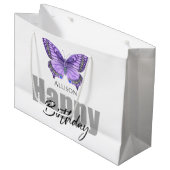 Grand Sac Cadeau Joyeux Anniversaire Papillon pourpre Nom personnal (Devant Angle)