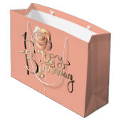 Grand Sac Cadeau "Joyeux anniversaire" Rose avec Rose (Dos Angle)