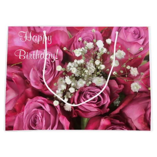 Grand Sac Cadeau Joyeux Anniversaire Rose Bouquet (Devant)