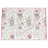 Grand Sac Cadeau Joyeux Anniversaire rose lama, chatons et souris (Devant)