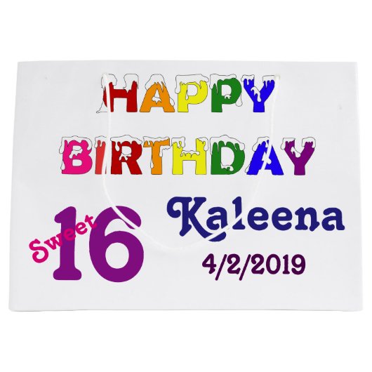 Grand Sac Cadeau Joyeux Anniversaire Sweet 16 (Devant)