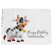 Grand Sac Cadeau Joyeux anniversaire vache noire et blanche (Devant)