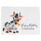 Grand Sac Cadeau Joyeux anniversaire vache noire et blanche (Dos)