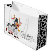 Grand Sac Cadeau Joyeux anniversaire vache noire et blanche (Devant Angle)
