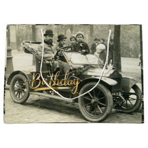 Grand Sac Cadeau Joyeux anniversaire Vintage vieille voiture et les