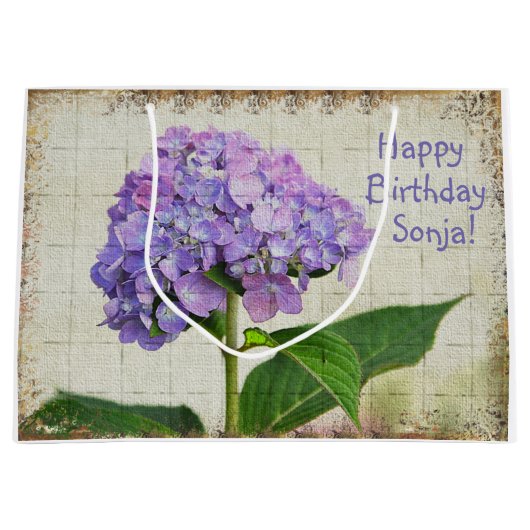 Grand Sac Cadeau Joyeux Anniversaire violet Hydrangea (Devant)