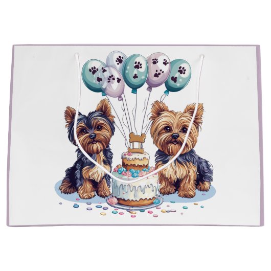 Grand Sac Cadeau Joyeux anniversaire Yorkie Chien (Devant)
