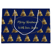 Grand Sac Cadeau Joyeux arbre de Noël avec bougies Elégant or (Devant)