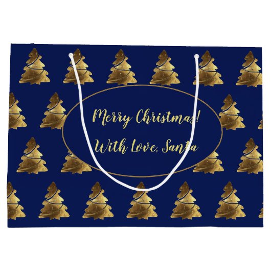 Grand Sac Cadeau Joyeux arbre de Noël avec bougies Elégant or (Dos)