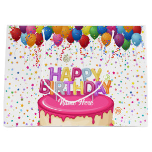 Grand Sac Cadeau Joyeux Balcon et Confetti au gâteau d'anniversaire