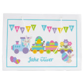 Grand Sac Cadeau Joyeux Bunny Train de Pâques bleu (Dos)