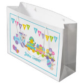 Grand Sac Cadeau Joyeux Bunny Train de Pâques bleu (Dos Angle)