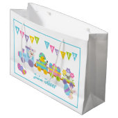 Grand Sac Cadeau Joyeux Bunny Train de Pâques bleu (Devant Angle)