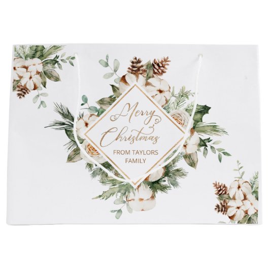 Grand Sac Cadeau Joyeux cadre géométrique à feuillage persistant de (Devant)