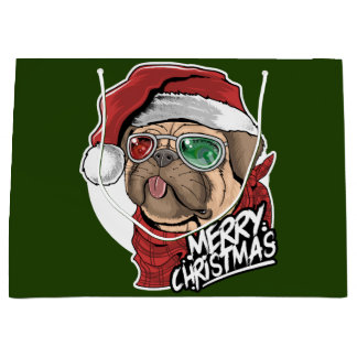 Grand Sac Cadeau Joyeux Carlin de Noël