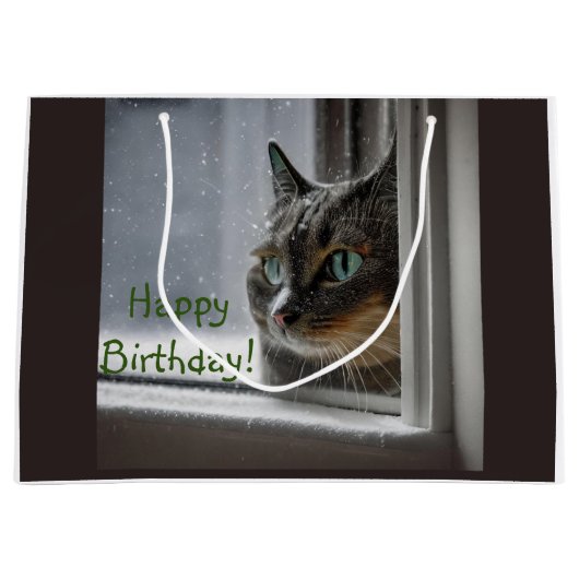 Grand Sac Cadeau Joyeux Chat Kitty Anniversaire (Devant)