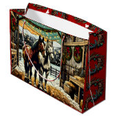 Grand Sac Cadeau Joyeux Chevaux de Cartoon de Noël (Dos Angle)
