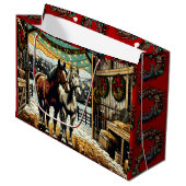 Grand Sac Cadeau Joyeux Chevaux de Cartoon de Noël (Devant Angle)