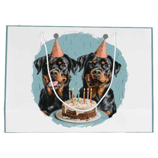 Grand Sac Cadeau Joyeux chien Rottweiler d'anniversaire (Dos)